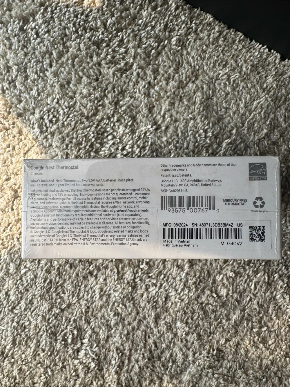 Google Nest Thermostat – Charcoal – Brand New Sealed
